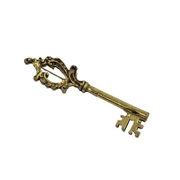 Zentall Skeleton Key Burnished Gold Tone Brooch - Picture 8 of 8